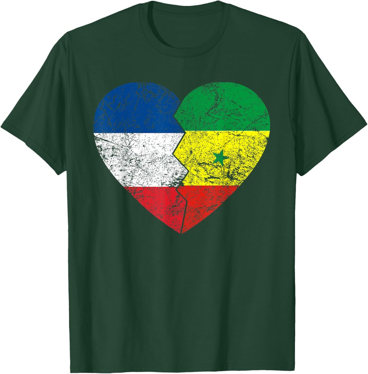 Senegalese Heart Flag | France Senegal Roots Vintage T-Shirt - T-Shirt | Forest
