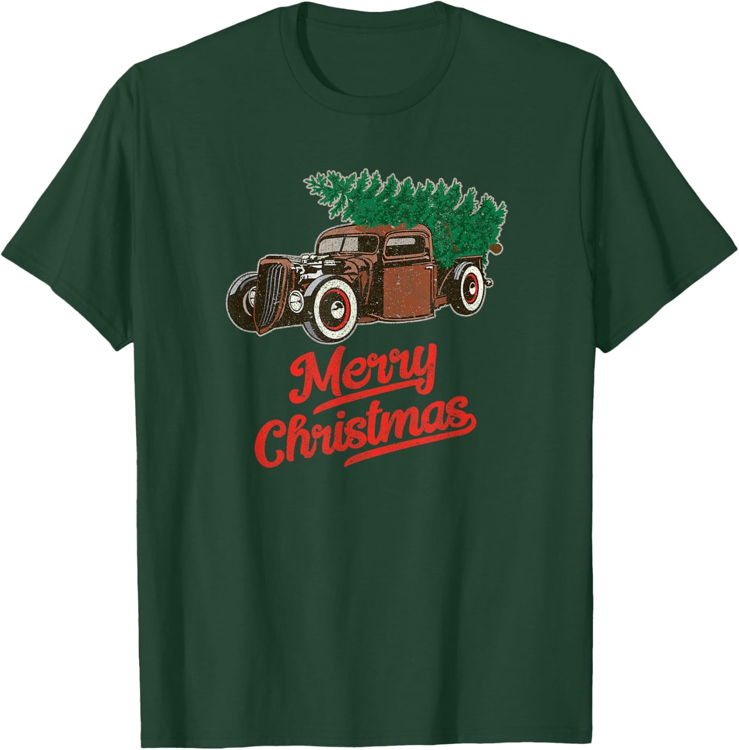 Vintage Rat Rod Merry Christmas Truck with Tree T-Shirt - T-Shirt | Forest