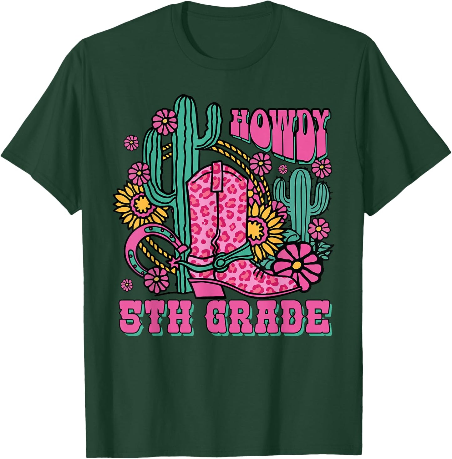 Howdy 5th Grade Western Fifth Grade Teacher Cowboy Cowgirl T-Shirt - T-Shirt | Forest