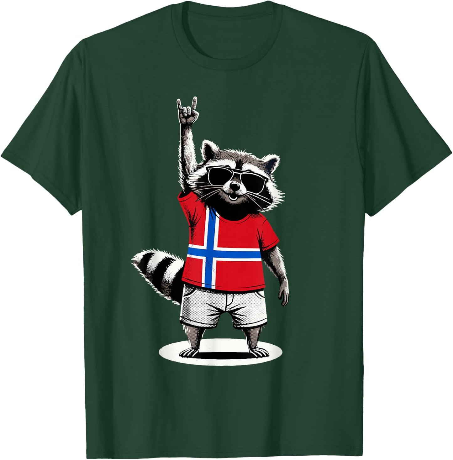 Norwegian Flag Raccoon Funny Norway T-Shirt - T-Shirt | Forest