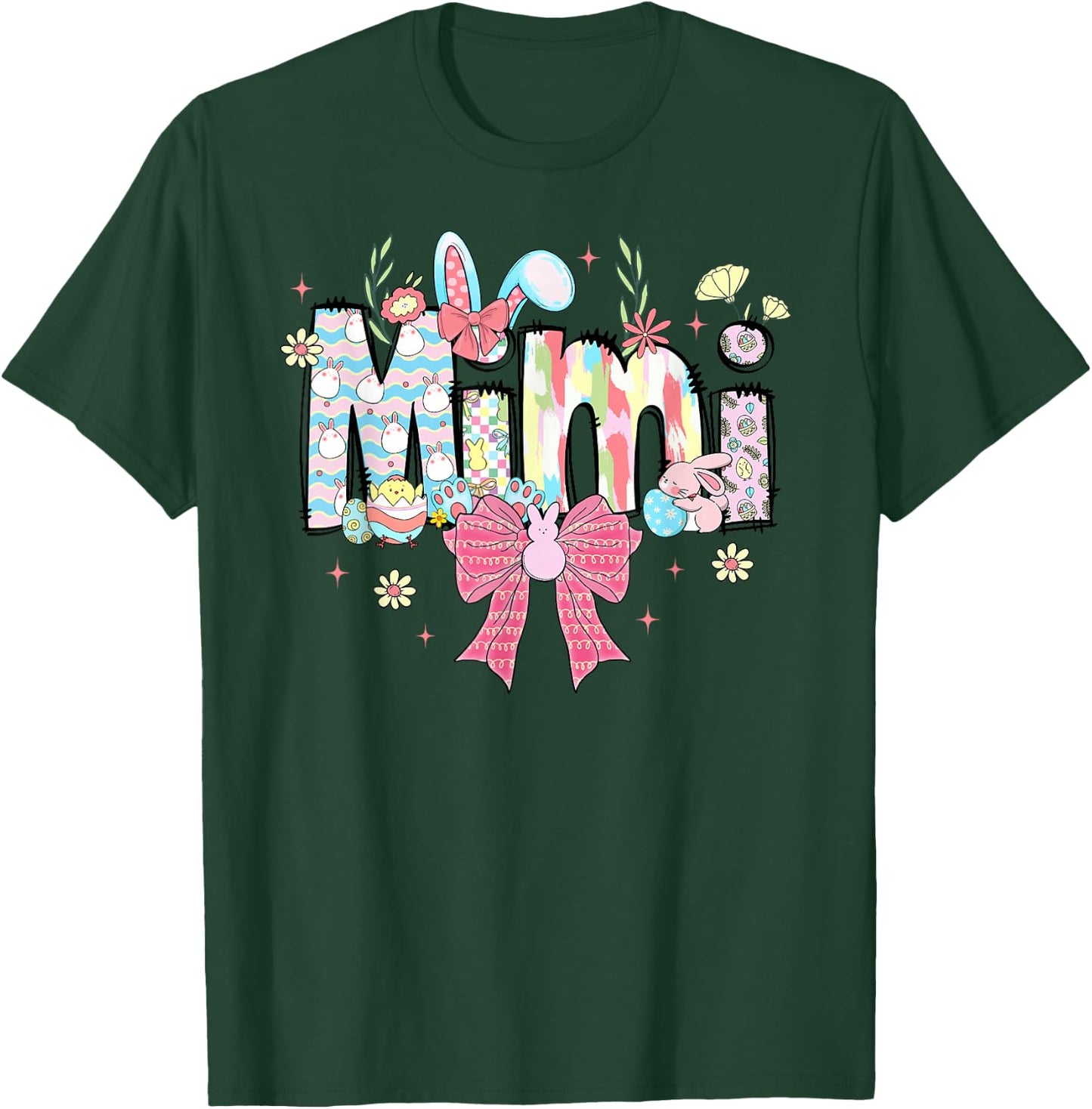 Mimi Easter Coquette Bow Happy Easter Bunny Rabbit T-Shirt - T-Shirt | Forest