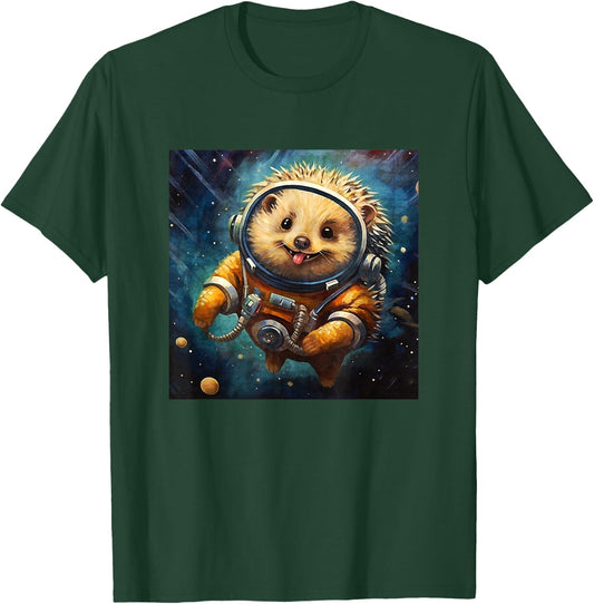 Colorful Sketch Oil Painting Of A Hedgehog In Space Funny T-Shirt - T-Shirt | Forest