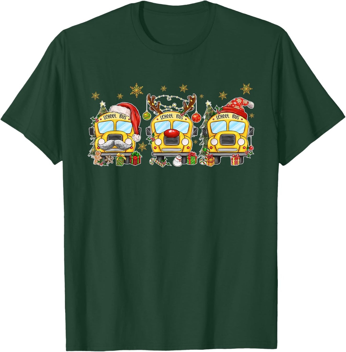 School Bus Christmas Lights Funny Bus Driver Xmas Santa Hat T-Shirt - T-Shirt | Forest