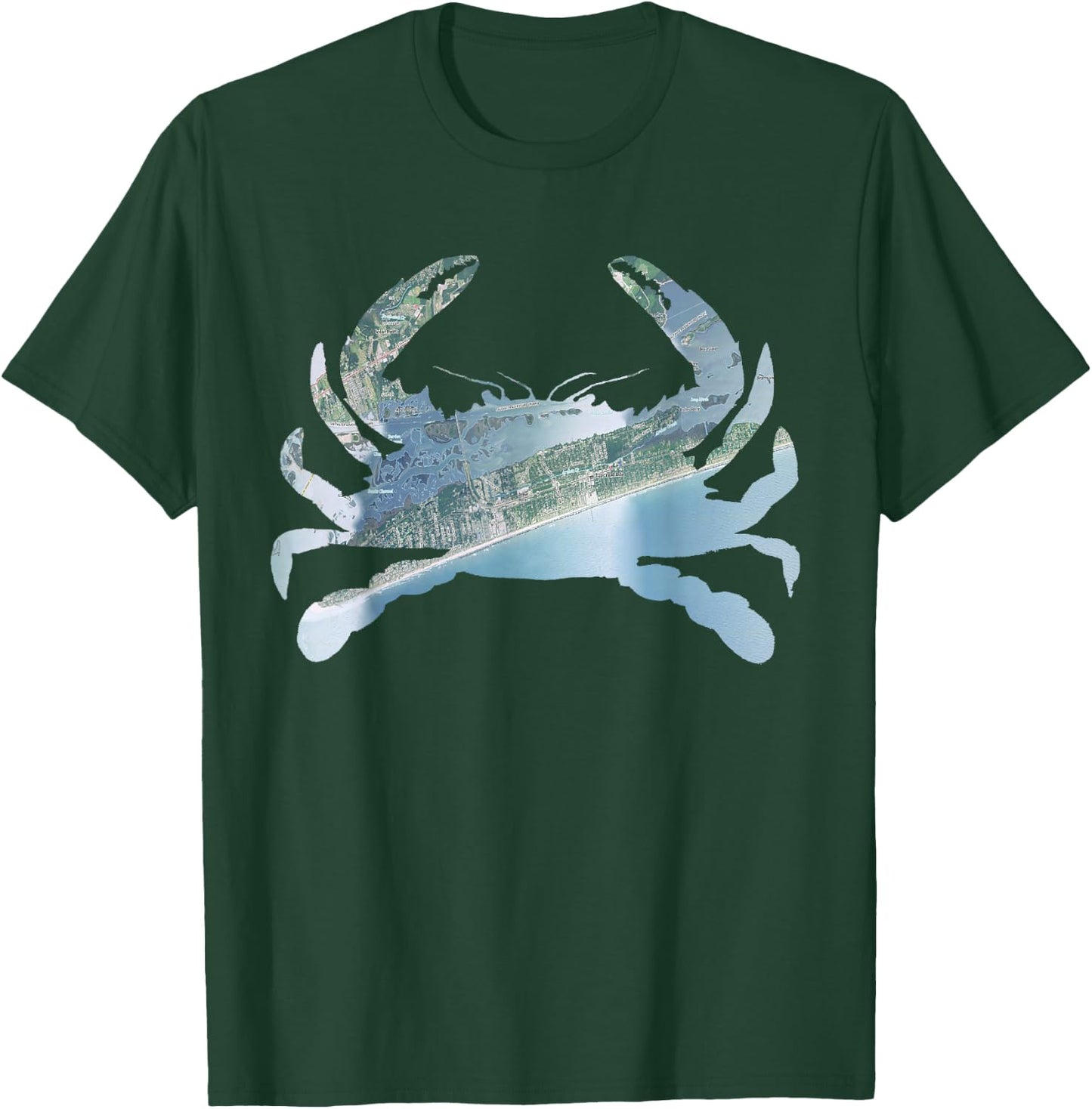 Emerald Isle NC Blue Crab Silhouette Satellite Map T-Shirt - T-Shirt | Forest