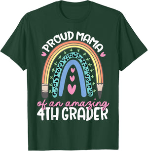 Proud Mama of Fourth Grader First Day of School Rainbow Cute T-Shirt - T-Shirt | Forest