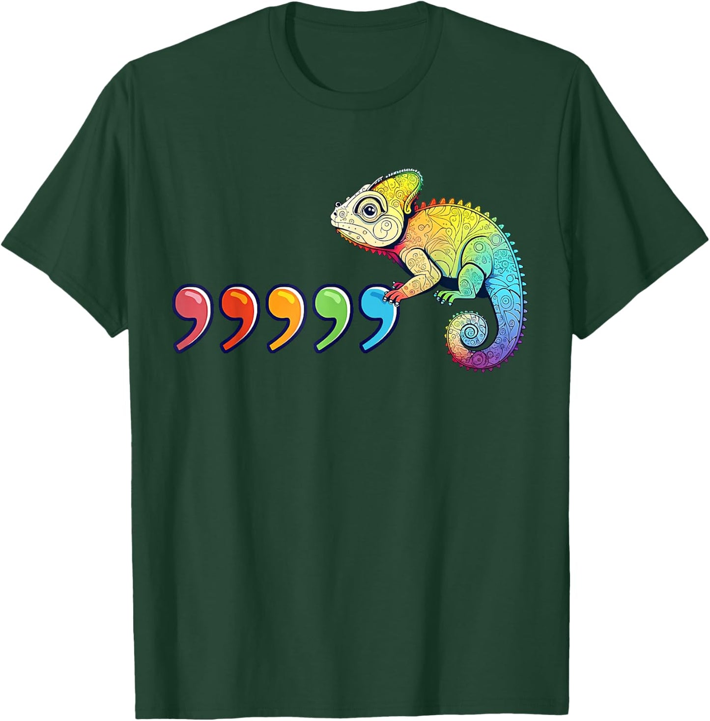 Comma Chameleon Funny 80's Throwback T-Shirt - T-Shirt | Forest