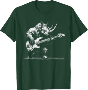 Rock Rhino Playing Bass Guitar - Funny Guitar Rhino Music T-Shirt - T-Shirt | Forest