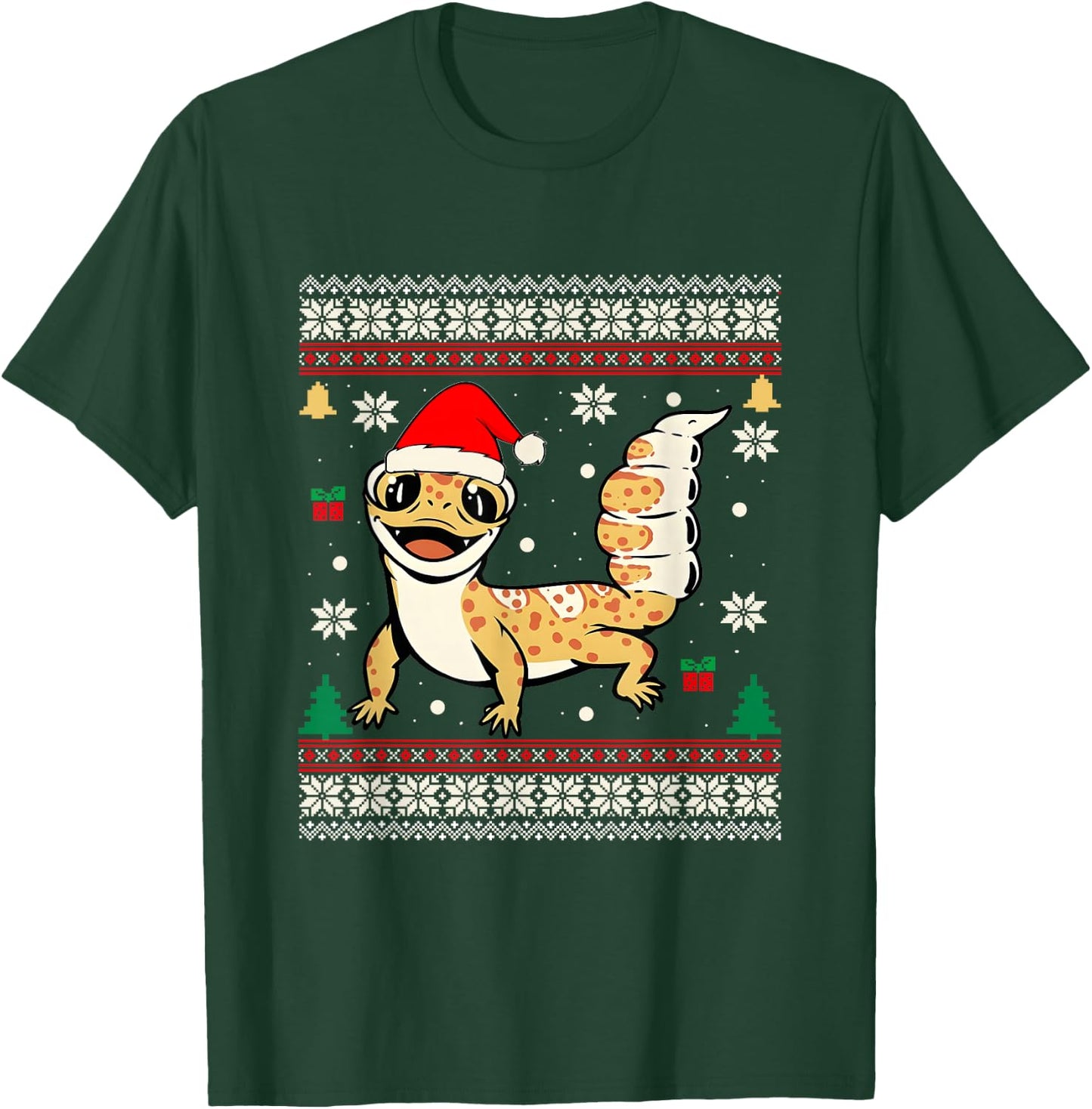 Ugly Christmas Pajama Sweater Leopard Gecko Animals Lover T-Shirt - T-Shirt | Forest