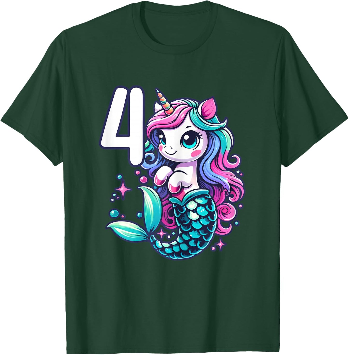 Unicorn Mermaid 4th Birthday 4 Year Old Party Girls Outfit T-Shirt - T-Shirt | Forest