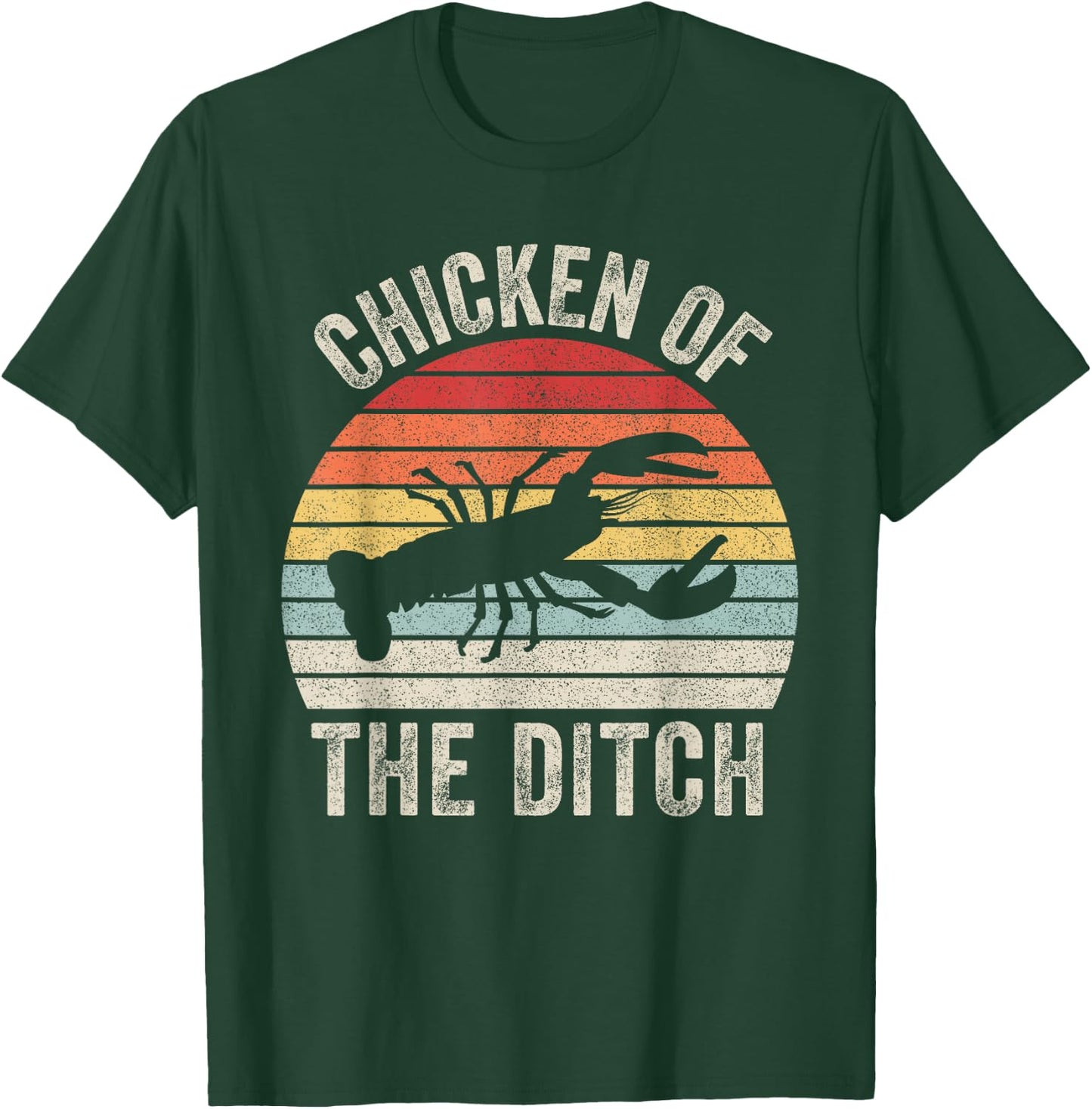 Catch Some Rays Vintage Retro Chicken Of The Ditch Cajun Crawfish Adult Black Short Sleeve T-Shirt - T-Shirt | Forest