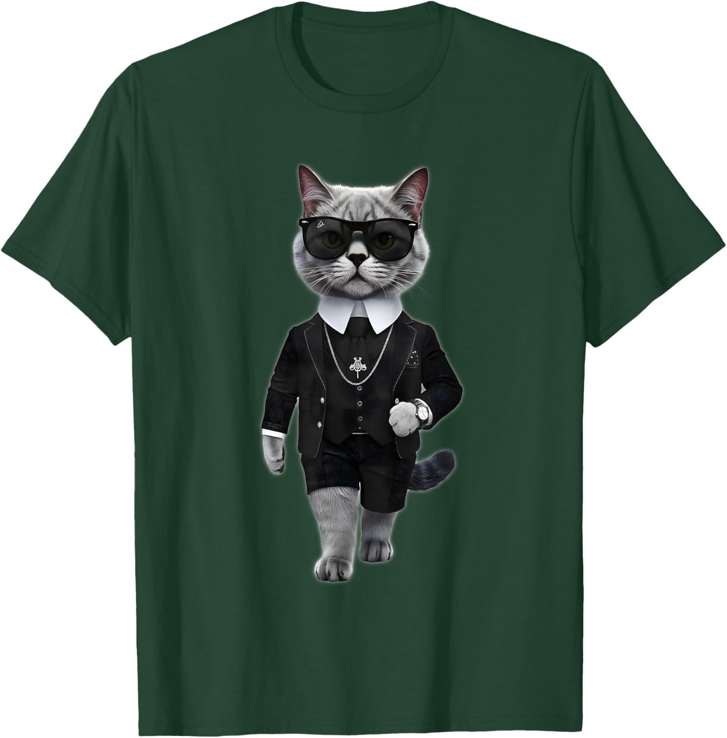 Cat in Lagerfeld Style with Sunglasses , black T-Shirt - T-Shirt | Forest