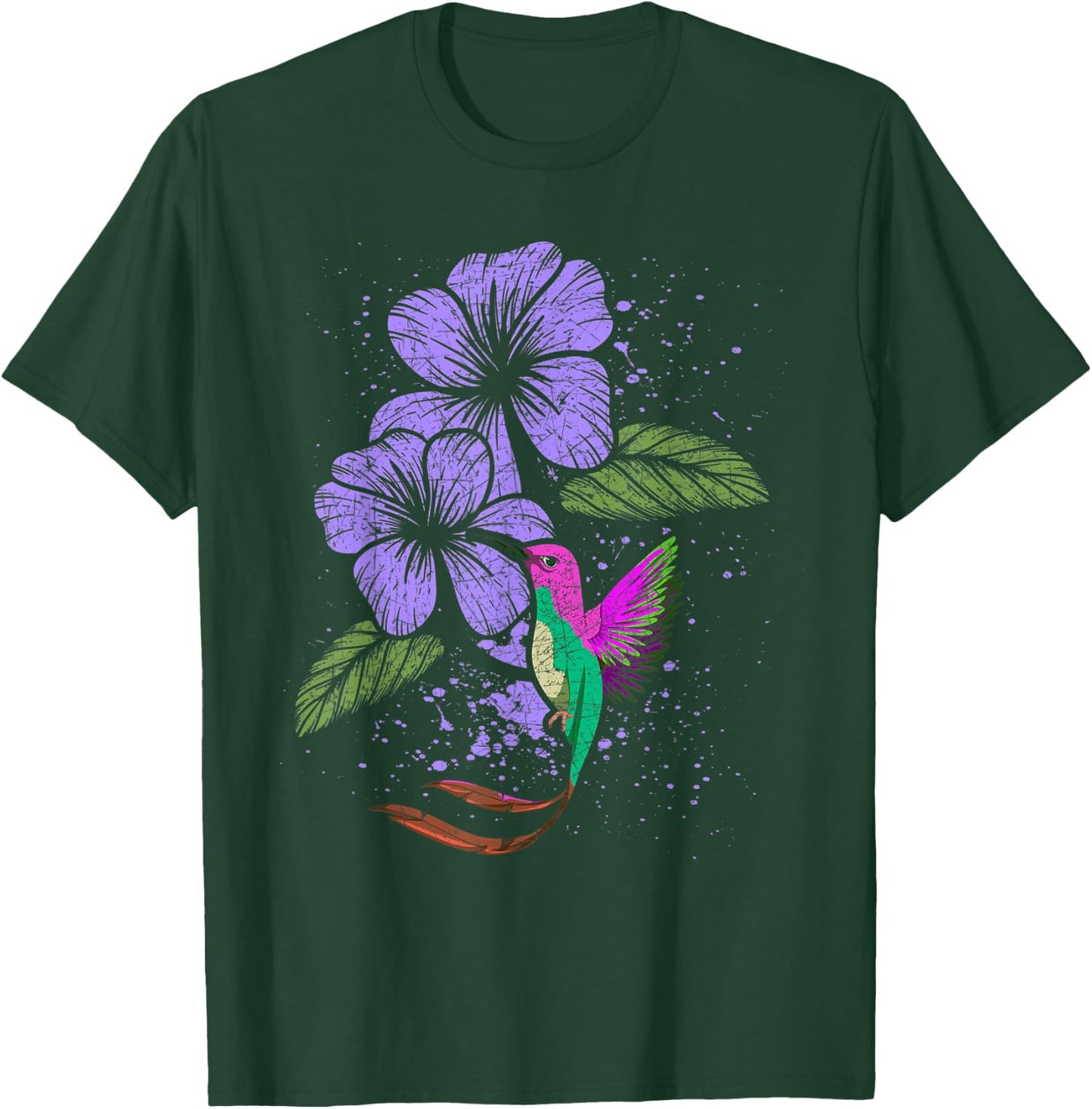 Flowers Animal Pretty Bird Lover Vintage Floral Hummingbird T-Shirt - T-Shirt | Forest