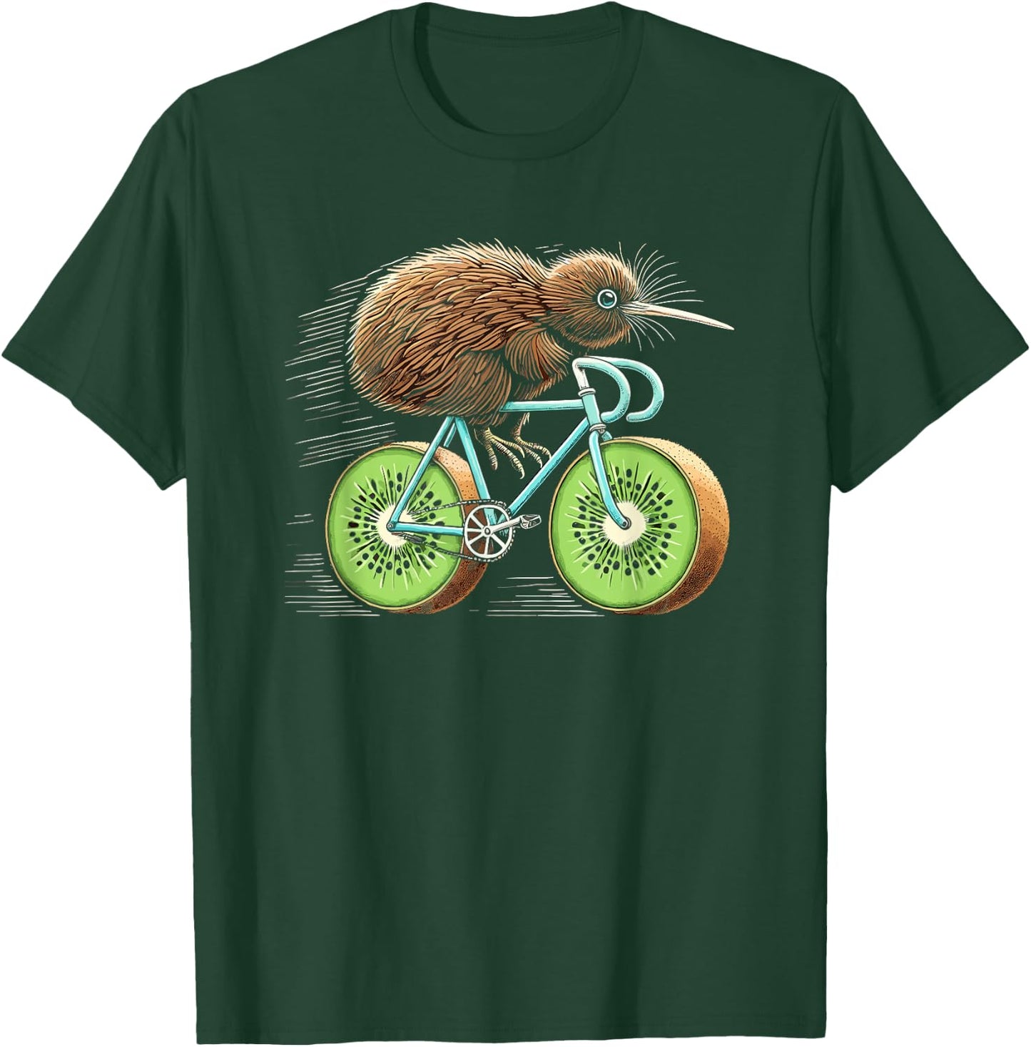 Kiwi Bird Riding Bicycle Funny Kiwi Fruit Wheels Bicycle , black T-Shirt - T-Shirt | Forest
