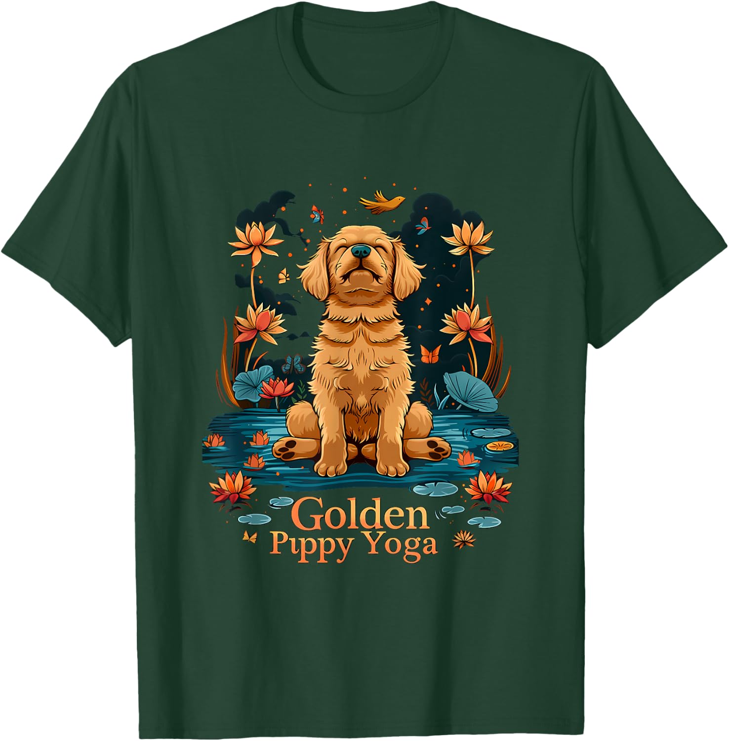 Golden Retriever Puppy Yoga Calming Lover Dog Mom Men Women Kids T-Shirt - T-Shirt | Forest