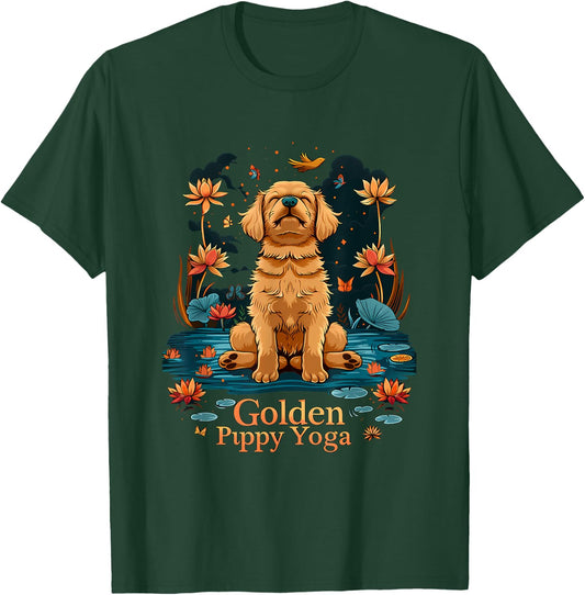 Golden Retriever Puppy Yoga Calming Lover Dog Mom Men Women Kids T-Shirt - T-Shirt | Forest
