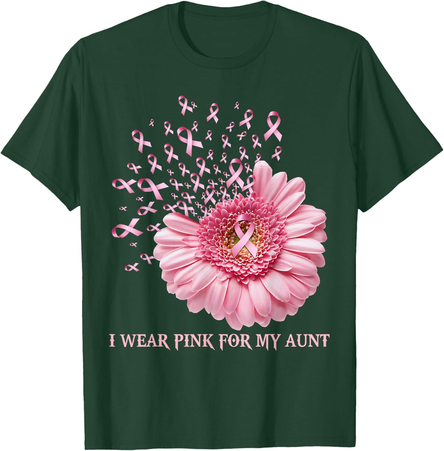 Sunflower Ribbon I Wear Pink For My Aunt Cancer Awarenes T-Shirt - T-Shirt | Forest