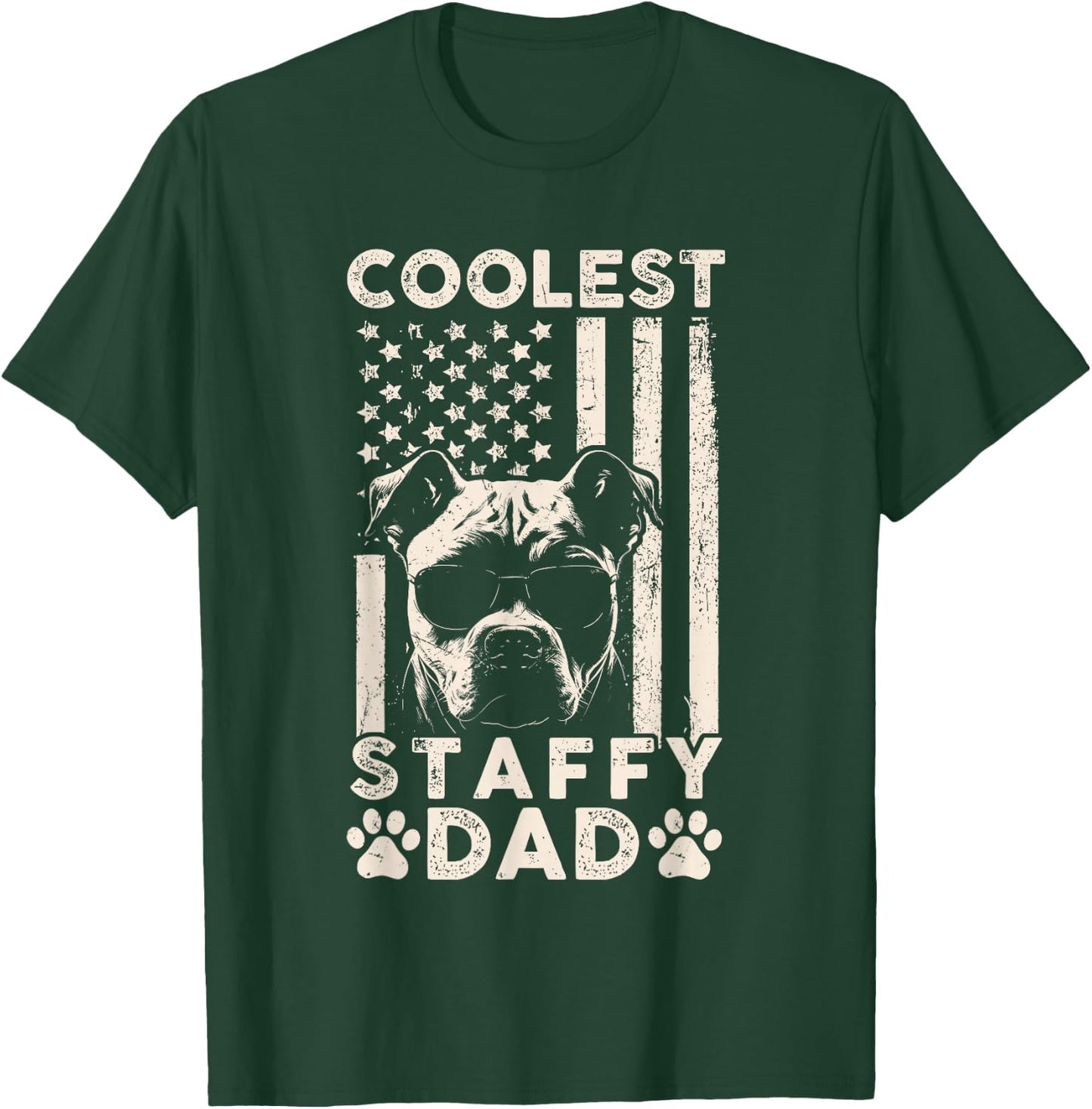 Coolest Staffy Dad Vintage American Flag Funny Fathers Day T-Shirt - T-Shirt | Forest