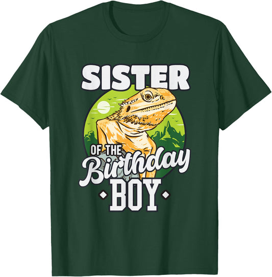 Sister of Birthday Boy Bearded Dragon Birthday Party T-Shirt - T-Shirt | Forest