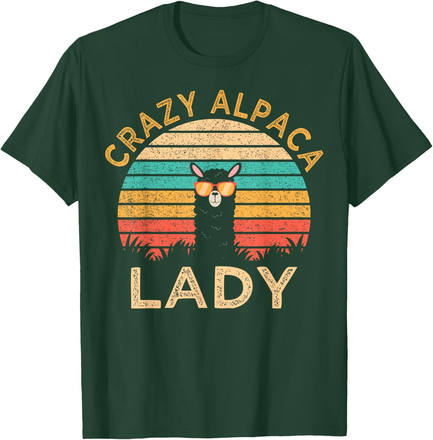 Crazy Alpaca Lady Funny Alpaca Wearing Sunglasses Farmer T-Shirt - T-Shirt | Forest