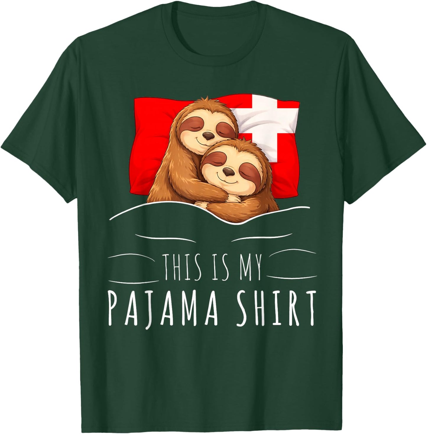 Swiss Flag Pajama Sleeping Sloth Sleepover Switzerland T-Shirt - T-Shirt | Forest