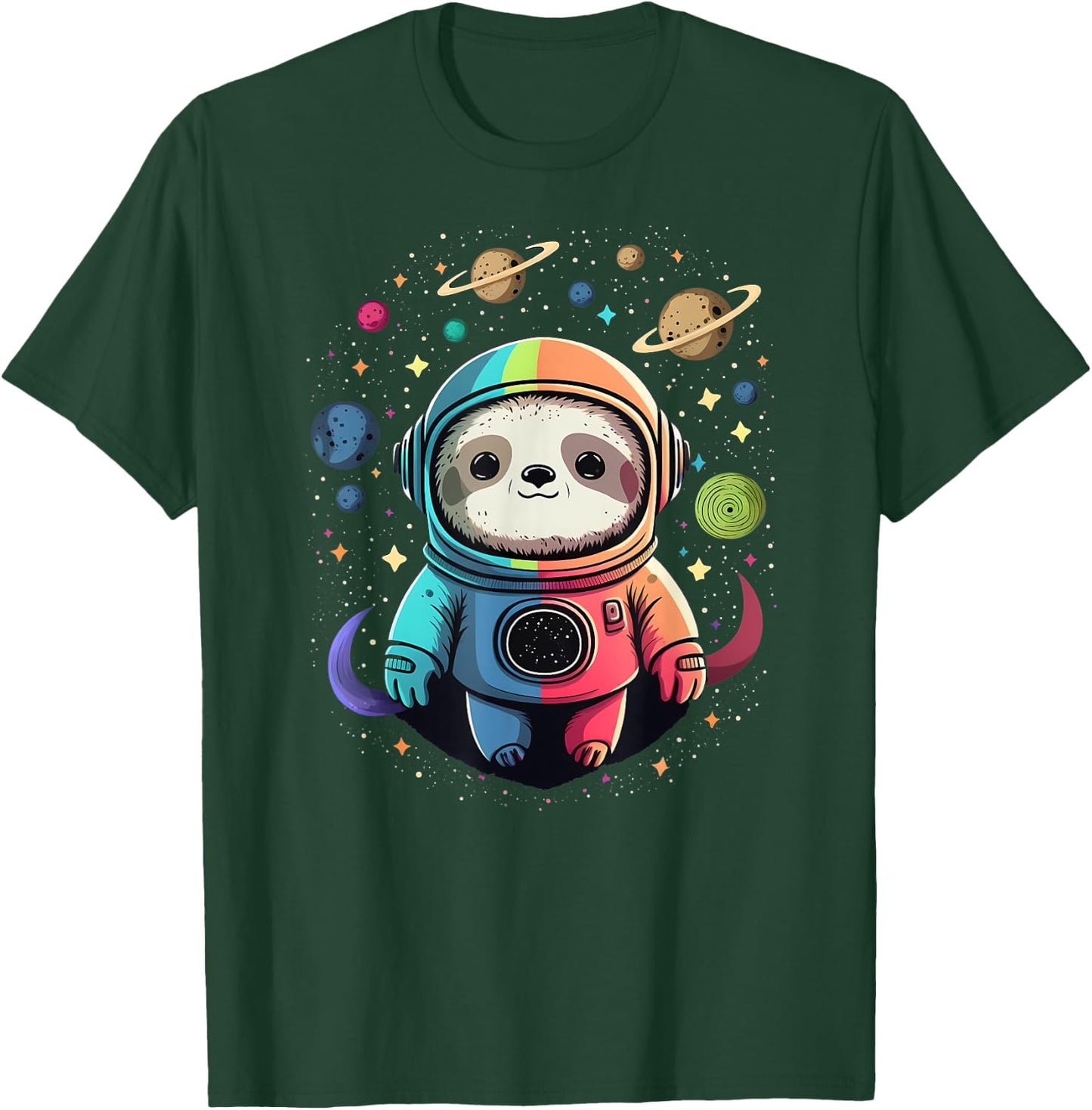 Cute Kawaii Sloth Astronaut in Outer Space Cosmic Colors T-Shirt - T-Shirt | Forest