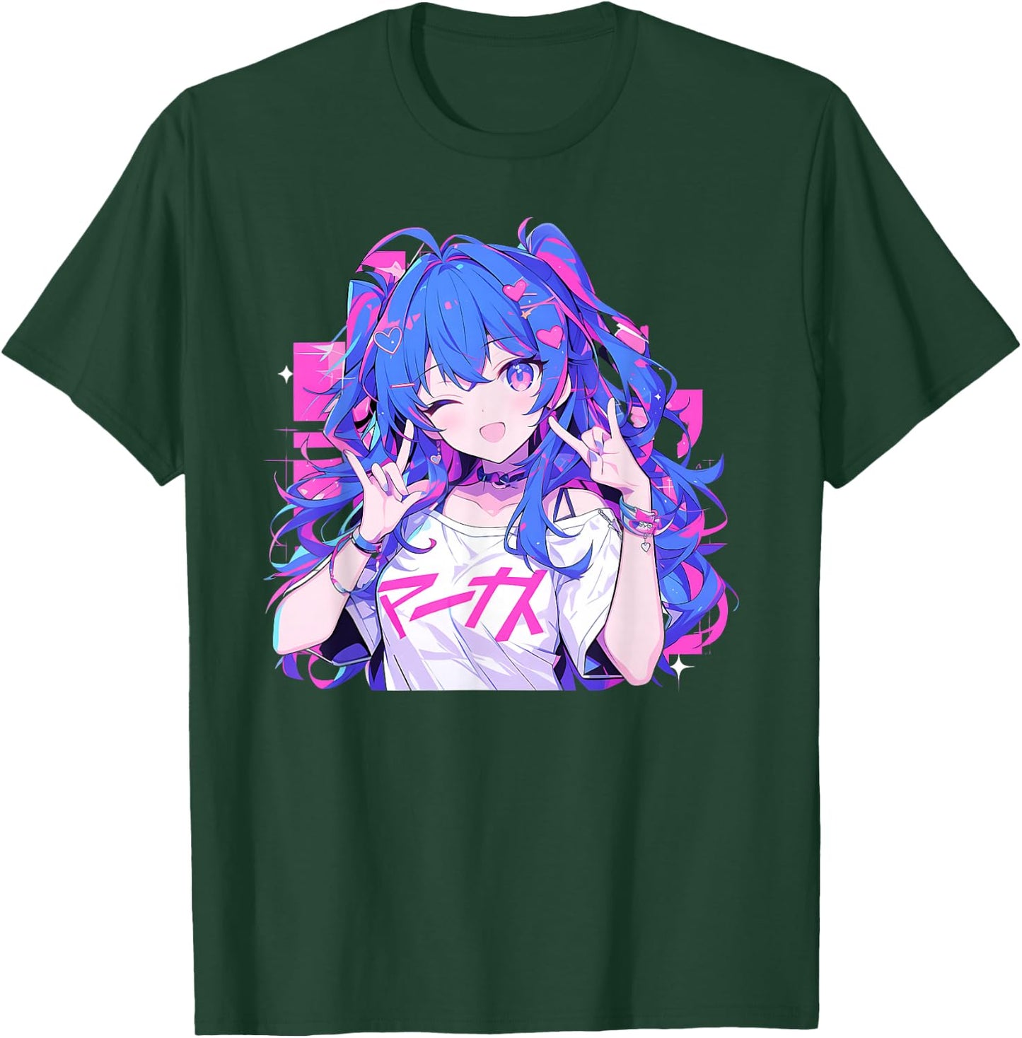 Anime Waifu Cute Manga Cat Girl Cute Retro Japanese , Black, S T-Shirt - T-Shirt | Forest
