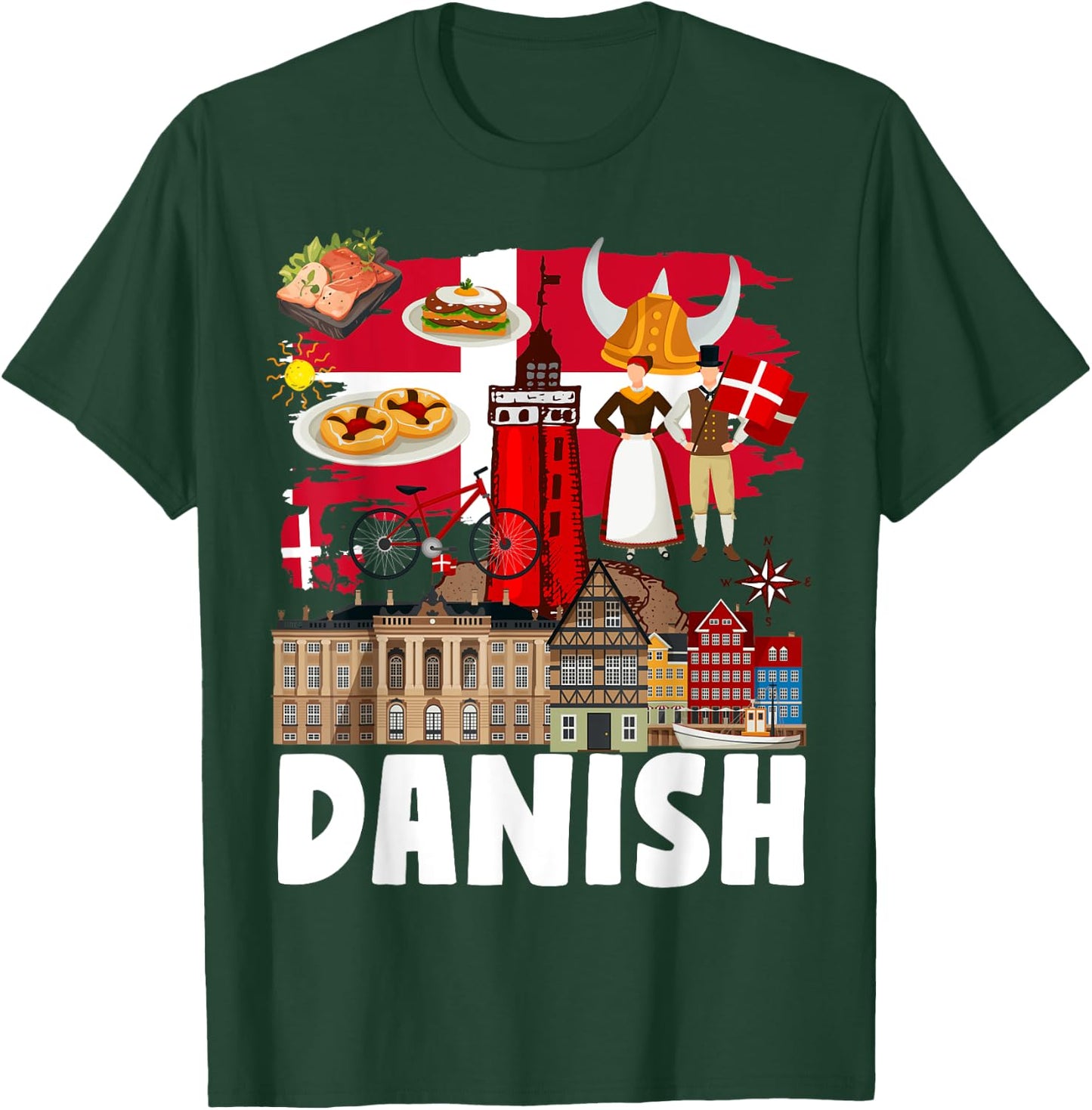 Danish Flag Outfit Idea For Kids Denmark Flag & Danish Food T-Shirt - T-Shirt | Forest