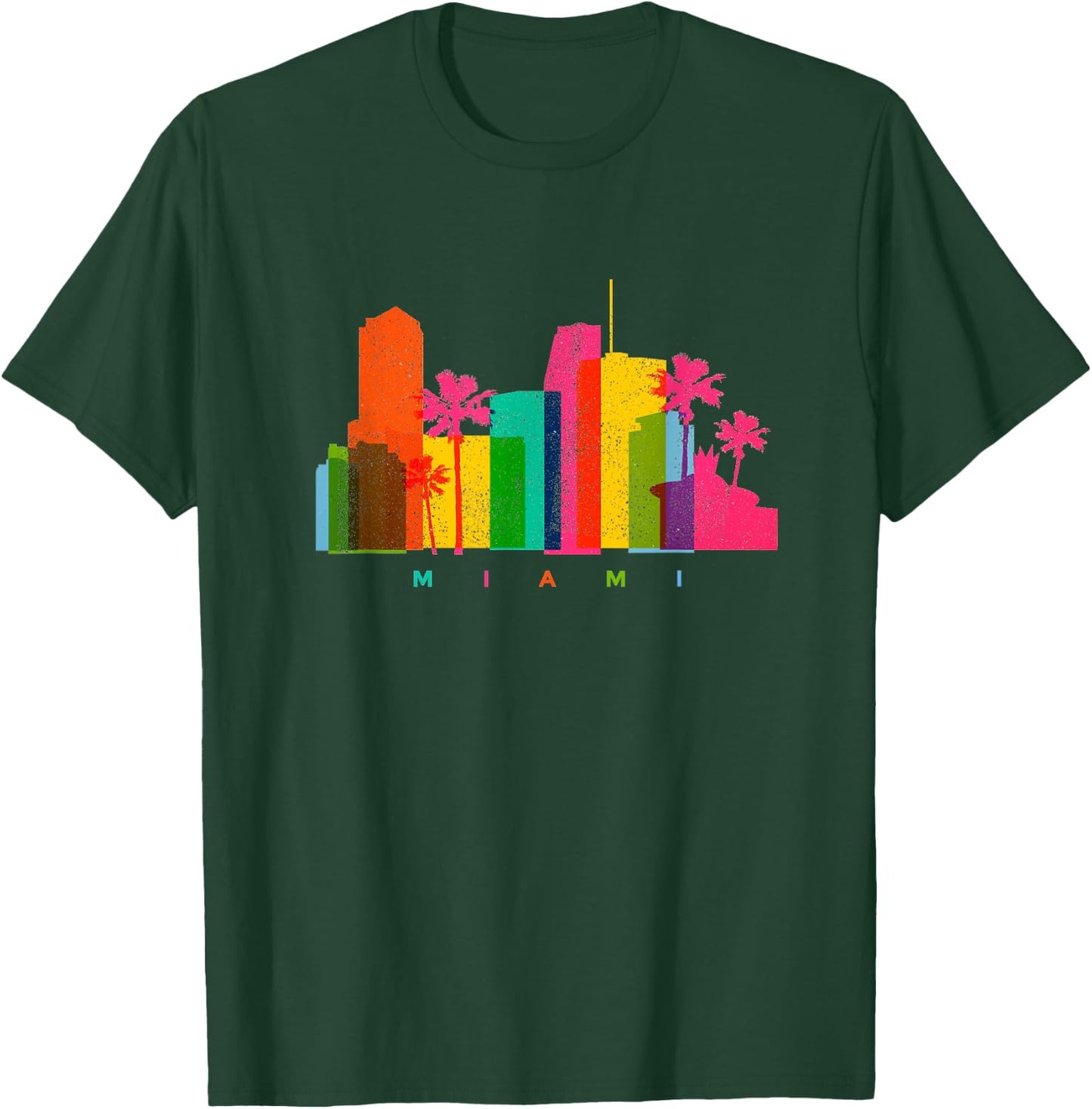 Miami Skyline Retro Colourful Florida Palm Trees Beach Gift T-Shirt - T-Shirt | Forest