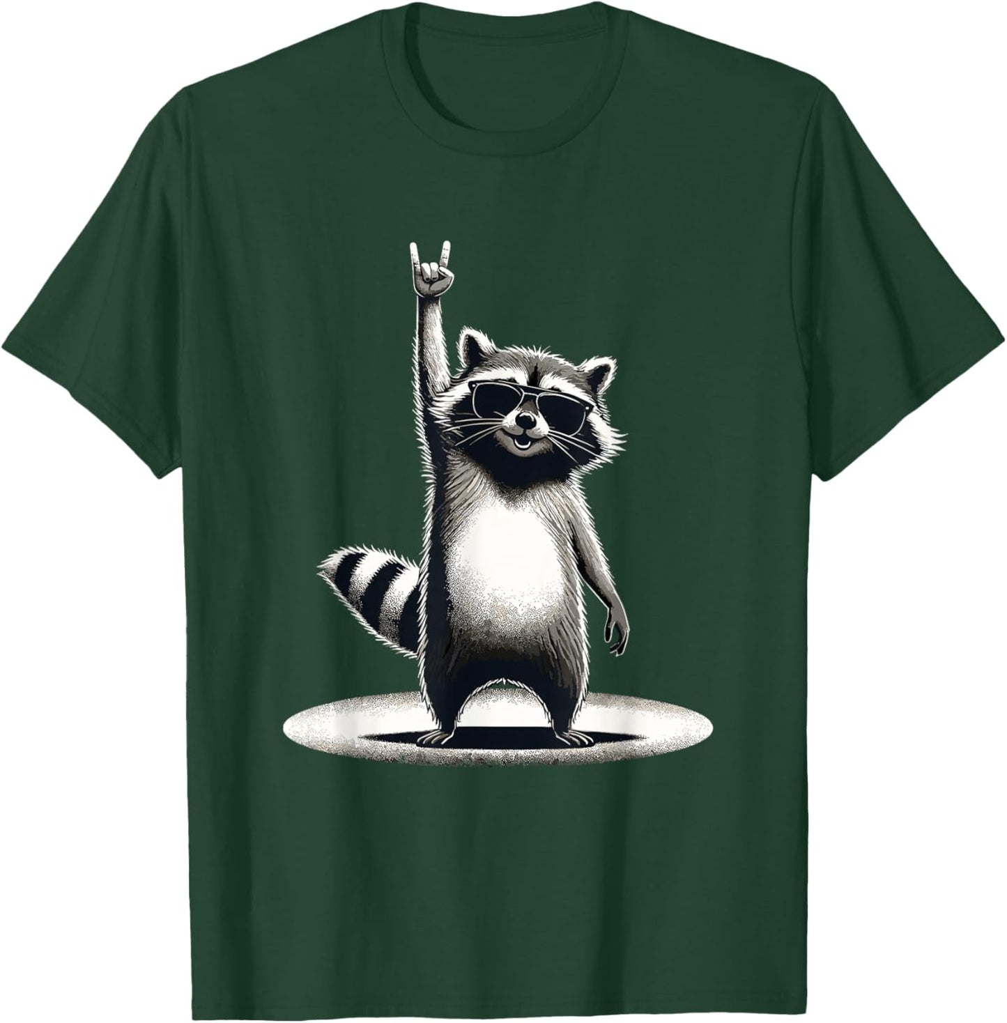 Retro Raccoon Rock Music Gift Men Children Women Funny Raccoon , black T-Shirt - T-Shirt | Forest