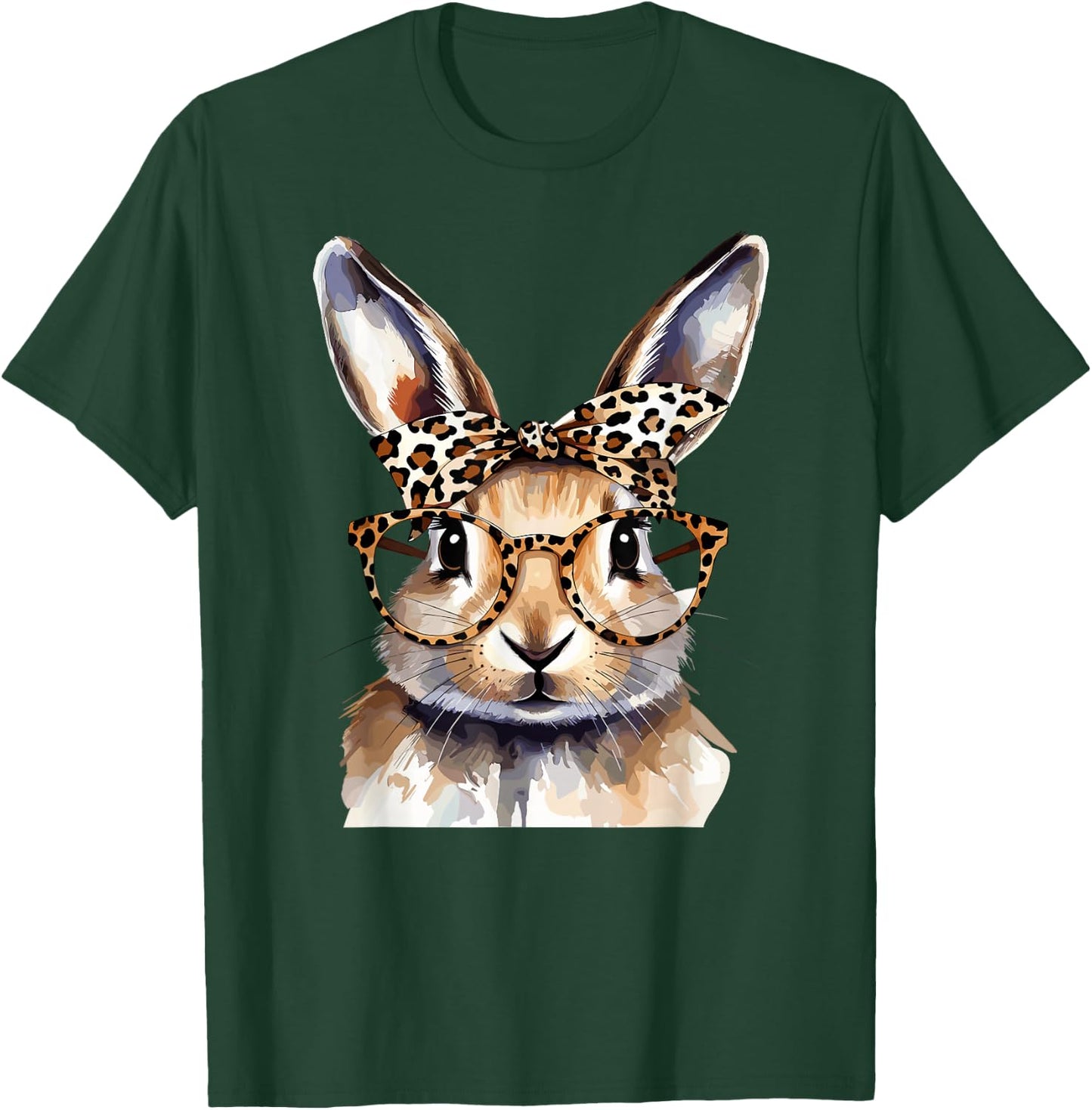 Süßer Hase mit Leoparden Brille Aquarell Kaninchen T-Shirt - T-Shirt | Forest