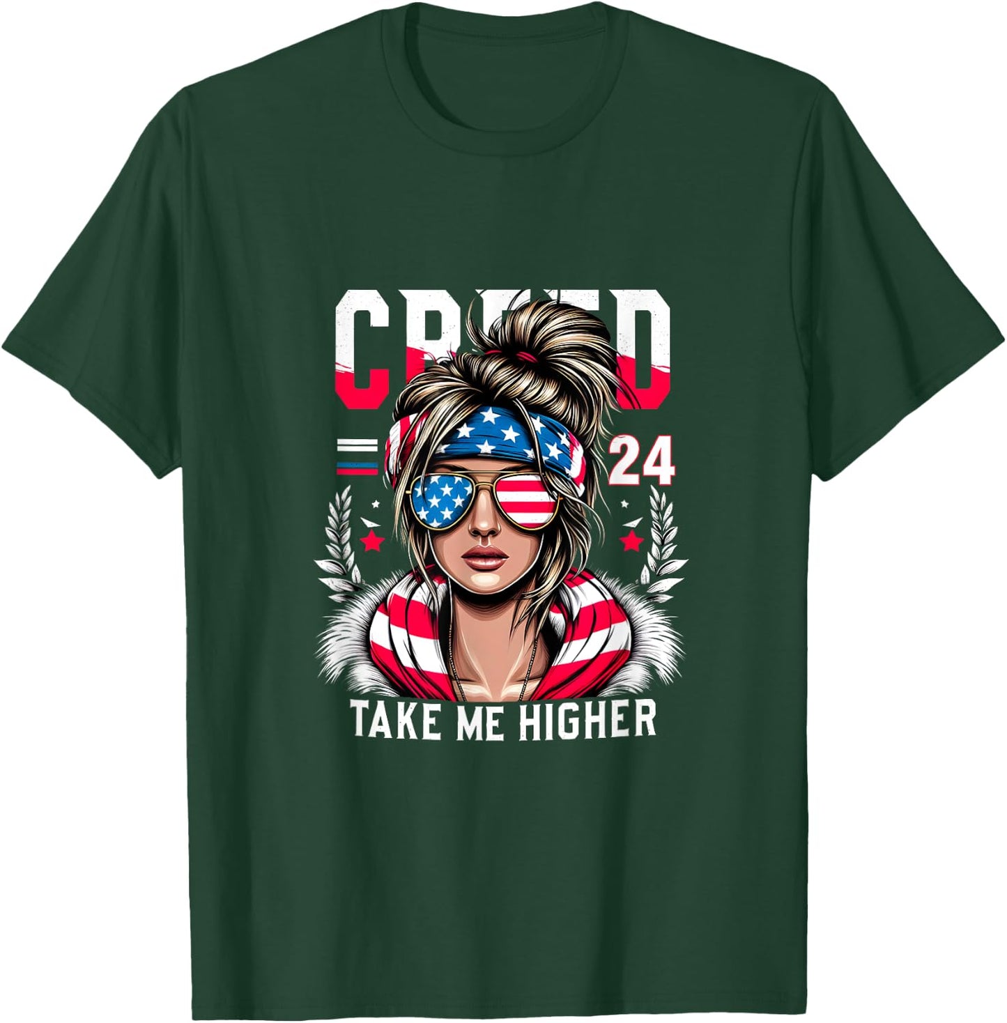 Creed '24 Take Me Higher Kamala Harris Election Messy Bun T-Shirt - T-Shirt | Forest