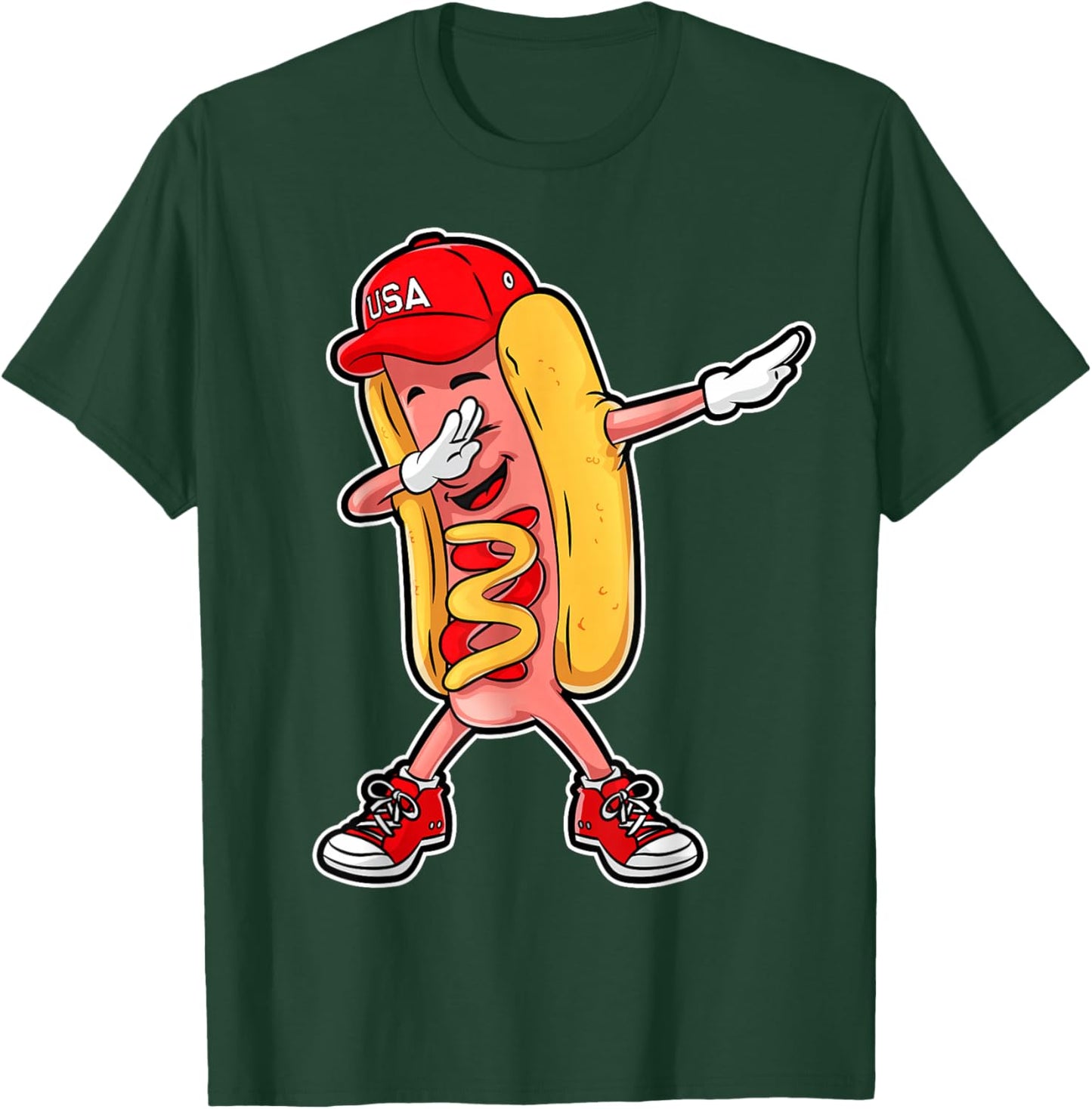 Dabbing Hot Dog T Shirt 4th of July Hotdog Merica USA Kids T-Shirt - T-Shirt | Forest
