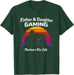 Father and Daughter Gaming Partners for Life Retro Sunset T-Shirt - T-Shirt | Forest