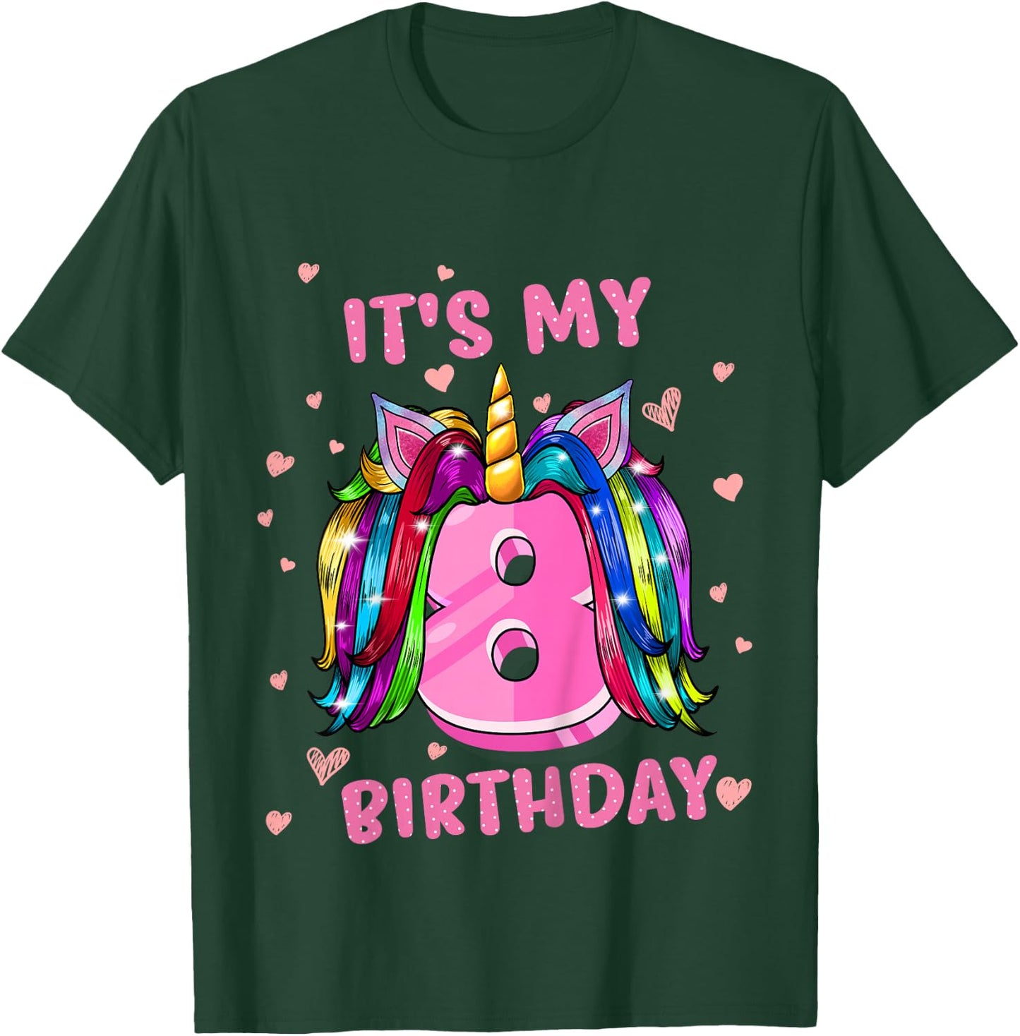 Kids Unicorn Hair It's My 8 Birthday T-Shirt - T-Shirt | Forest