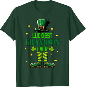 Luckiest Grandson Ever St. Patricks Day Shamrocks Family T-Shirt - T-Shirt | Forest