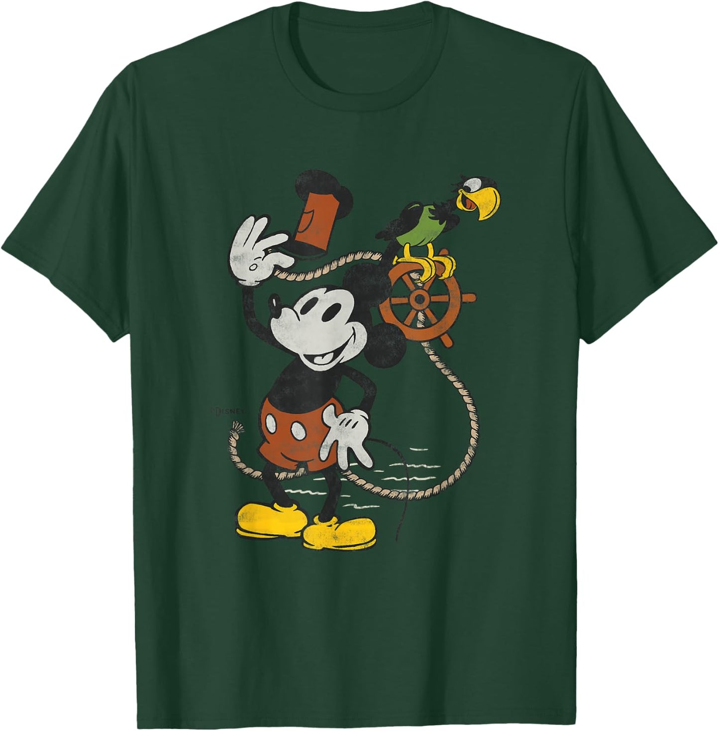 Disney 100 Mickey Mouse Steamboat Willie and Parrot D100 T-Shirt - T-Shirt | Forest
