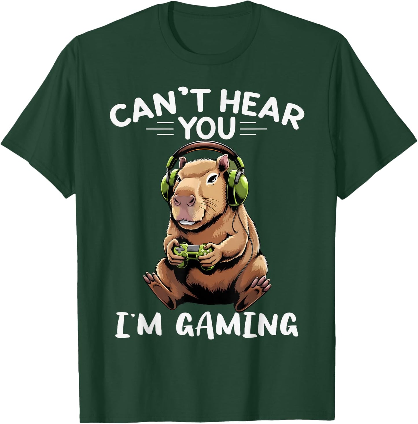 Can't Hear You I'm Gaming Boys Funny Graphic Capybara Gamer T-Shirt - T-Shirt | Forest