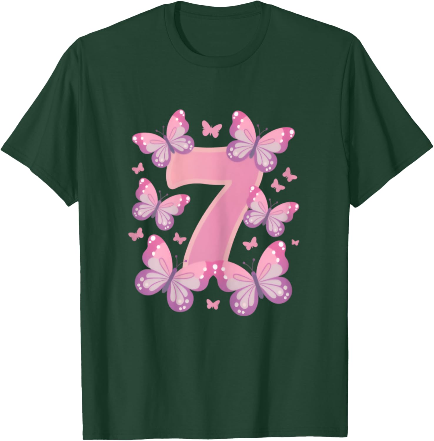 7th Birthday Girl 7th Birthday Butterflies 7 Years , black T-Shirt - T-Shirt | Forest