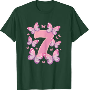 7th Birthday Girl 7th Birthday Butterflies 7 Years , black T-Shirt - T-Shirt | Forest