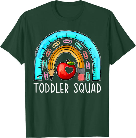Toddler Squad Rainbow Teacher Early Childhood Educator Men Women Girls Kids T-Shirt - T-Shirt | Forest
