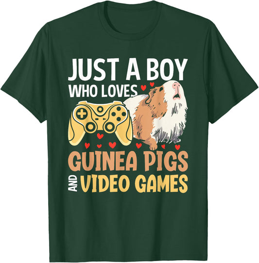 Just a Boy Who Loves Guinea Pigs and Video Games Gaming T-Shirt - T-Shirt | Forest