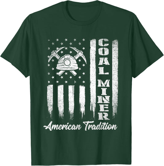 Coal Miner - USA Flag Patriotic Underground Mining Laborer T-Shirt - T-Shirt | Forest