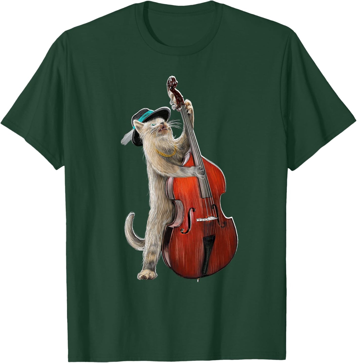 Bass Kitten Upright Double Guitarist Guitar Kitty Music Cat T-Shirt - T-Shirt | Forest
