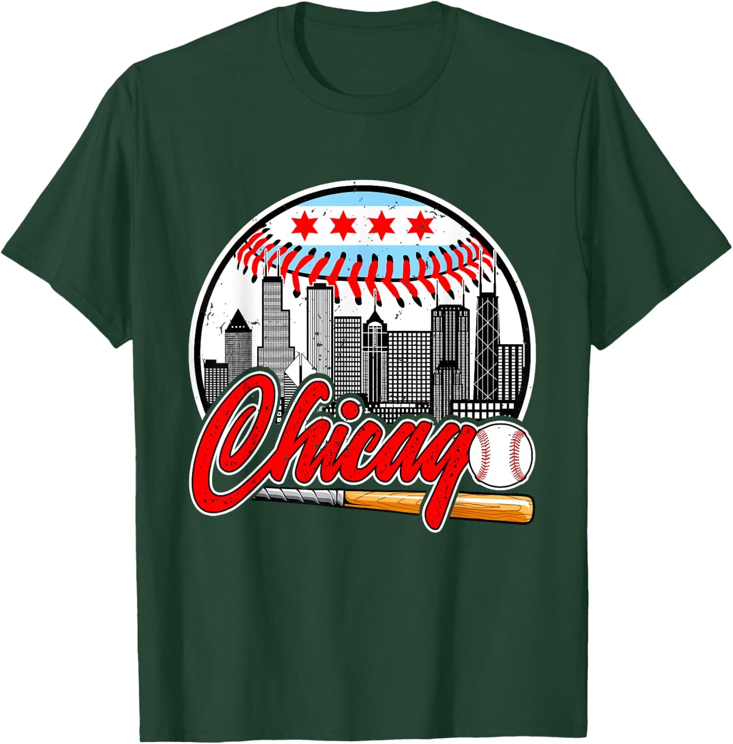 Vintage Chicago Design Funny Baseball Lover Player T-Shirt - T-Shirt | Forest