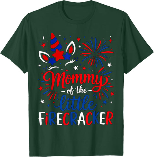 Mommy of The Little Firecracker 4th of July Birthday Party T-Shirt - T-Shirt | Forest