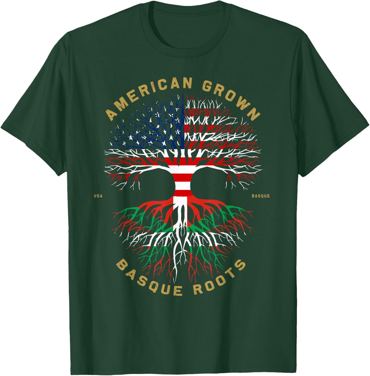 American Grown With Basque Roots Tree USA Flag Unique Gifts T-Shirt - T-Shirt | Forest