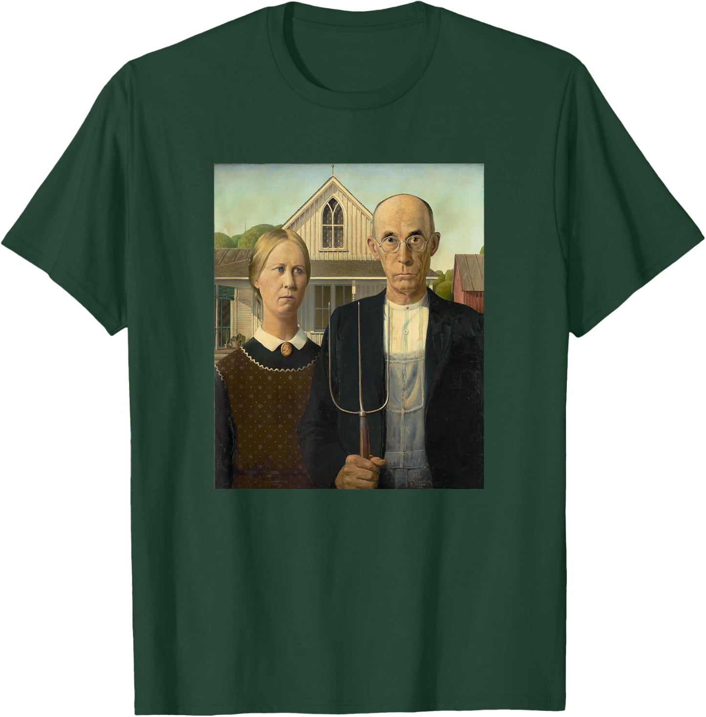 Grant Wood's American Gothic Fine Art Painting Farmers Farm T-Shirt - T-Shirt | Forest