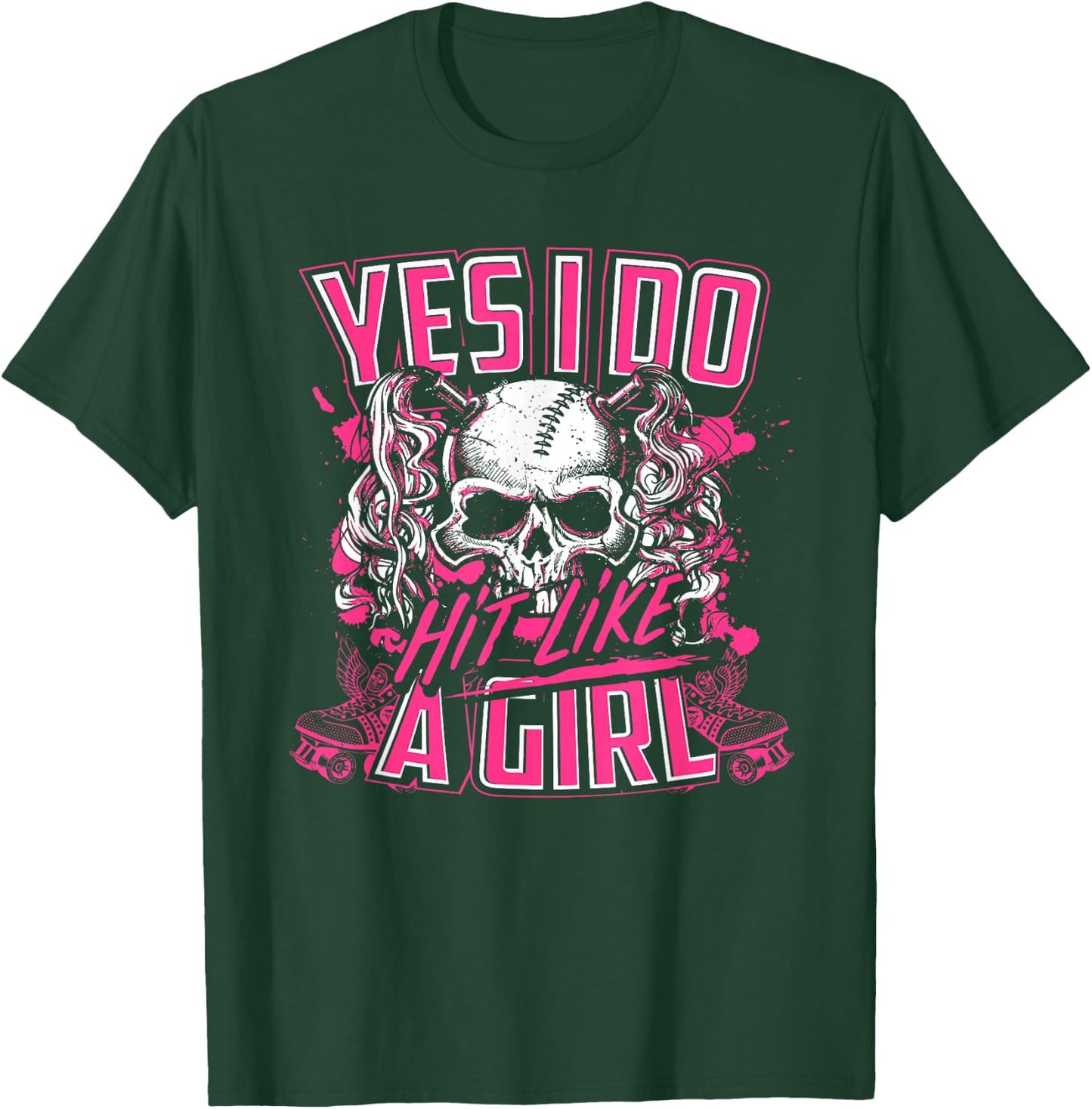 Yes I Do Hit Like A Girl Roller Derby Girl Skull T-Shirt - T-Shirt | Forest
