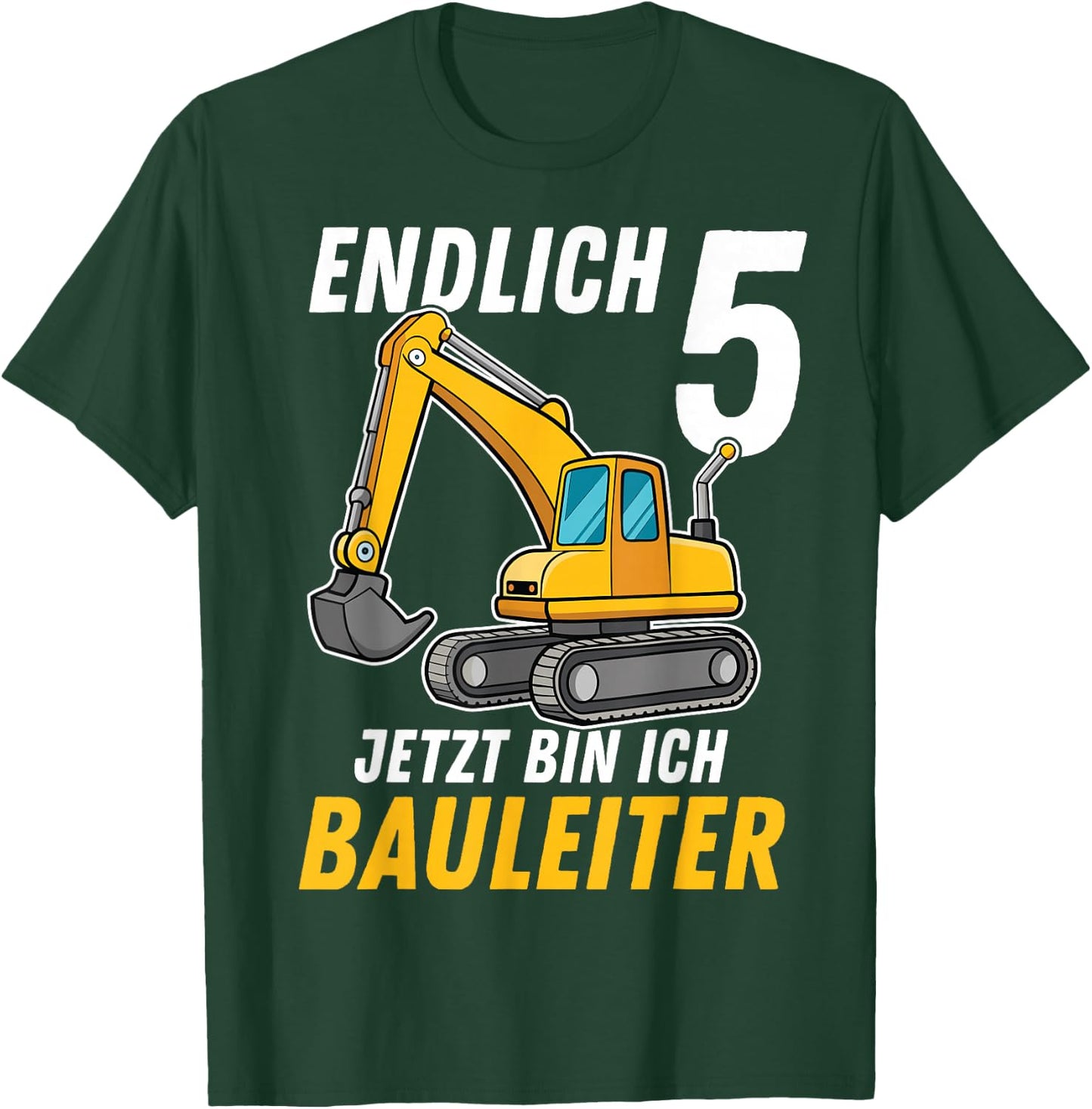 Children's 5th Birthday Boy Decoration Digger Birthday 5 Years , black T-Shirt - T-Shirt | Forest