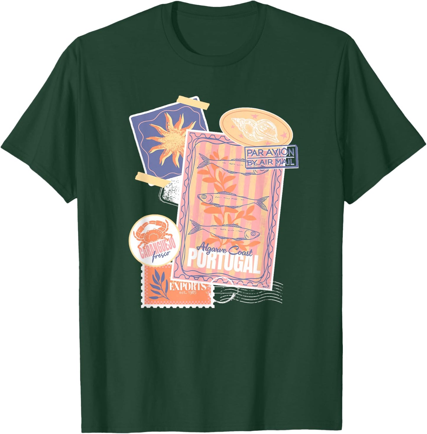 Vintage Postcard and Stamp Aesthetic Collage Travel Vacation T-Shirt - T-Shirt | Forest
